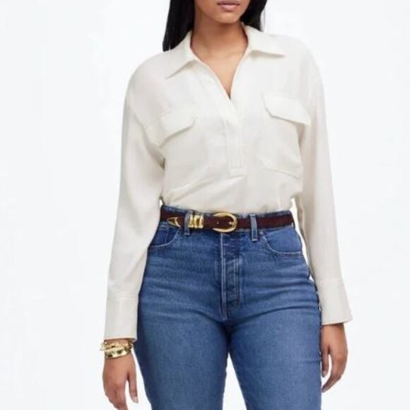 NWT | Madewell Contrast-Stitch Popover Button Up Lightweight Long Sleeves Shirt - Picture 1 of 7